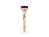 Rose gold Princess Cut Amethyst Cluster Side Stone Solitaire Ring with Prong Setting_26