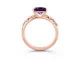 Rose gold Princess Cut Amethyst Cluster Side Stone Solitaire Ring with Prong Setting_27