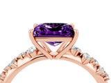 Rose gold Princess Cut Amethyst Cluster Side Stone Solitaire Ring with Prong Setting_28