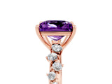 Rose gold Princess Cut Amethyst Cluster Side Stone Solitaire Ring with Prong Setting_29