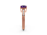 Rose gold Princess Cut Amethyst Engagement Ring with Milgrain Channel Set Band and Prong Setting_2