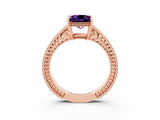 Rose gold Princess Cut Amethyst Engagement Ring with Milgrain Channel Set Band and Prong Setting_3