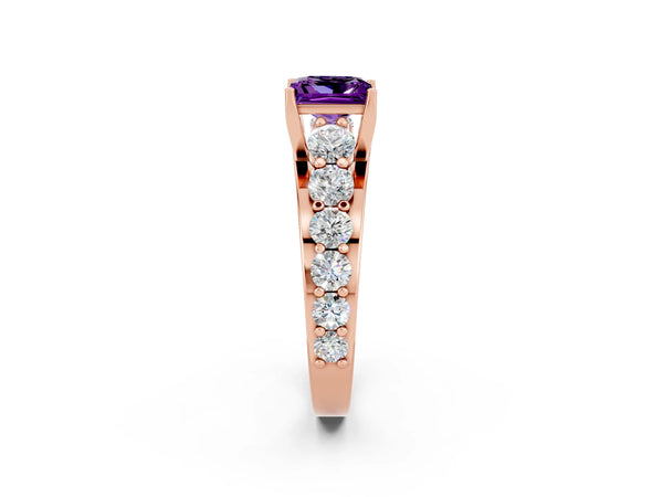 Rose gold Princess Cut Amethyst Engagement Ring with Pavé Band and Four-Prong Setting