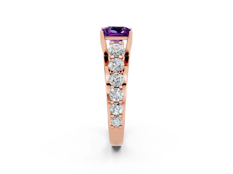 Rose gold Princess Cut Amethyst Engagement Ring with Pavé Band and Four-Prong Setting_2