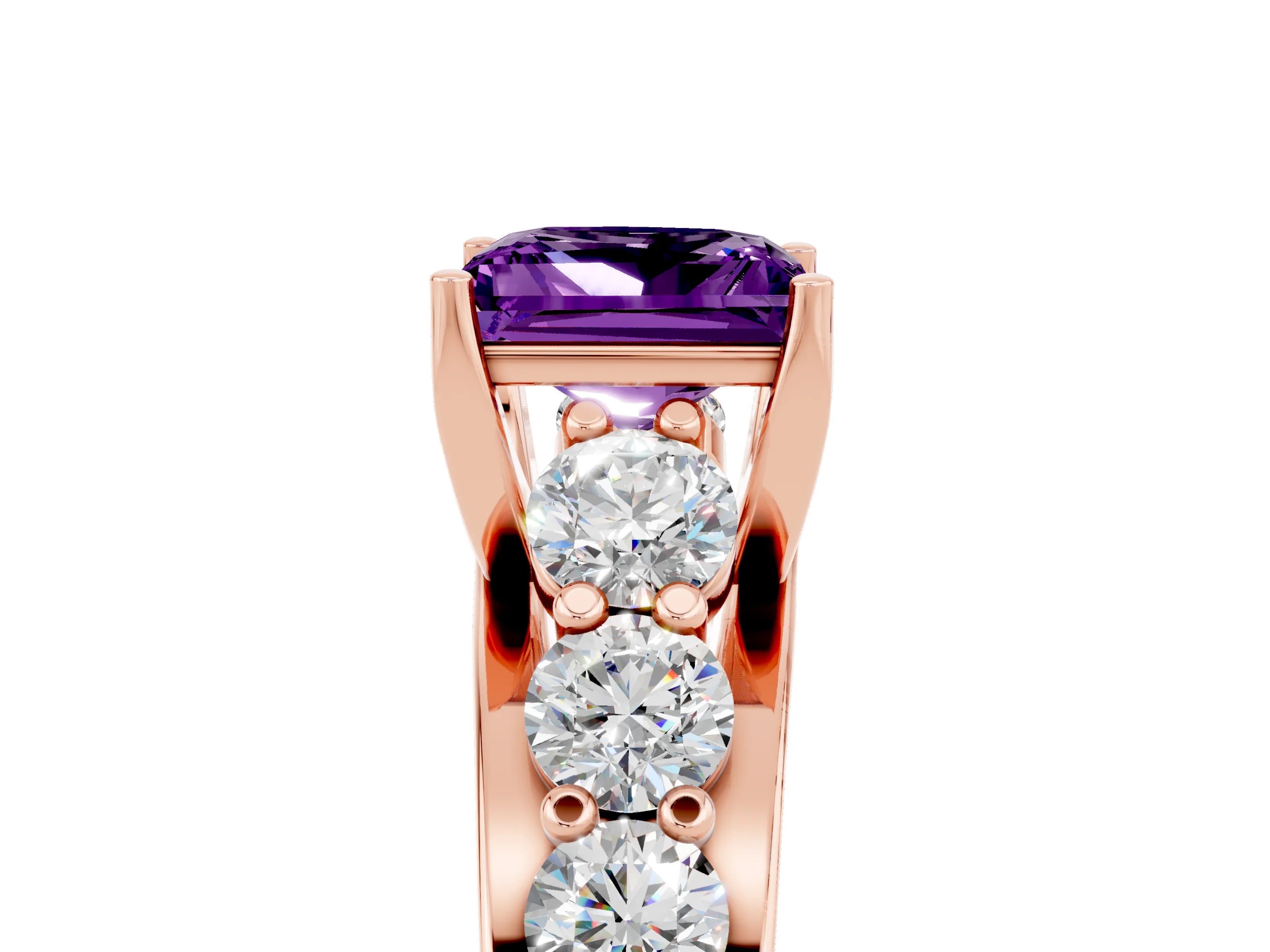 Rose gold Princess Cut Amethyst Engagement Ring with Pavé Band and Four-Prong Setting_5