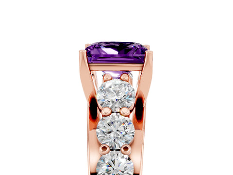 Rose gold Princess Cut Amethyst Engagement Ring with Pavé Band and Four-Prong Setting_5