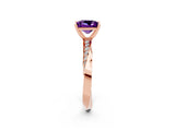 Rose gold Princess Cut Amethyst Engagement Ring with Side Stone Accents and Four-Prong Setting_41