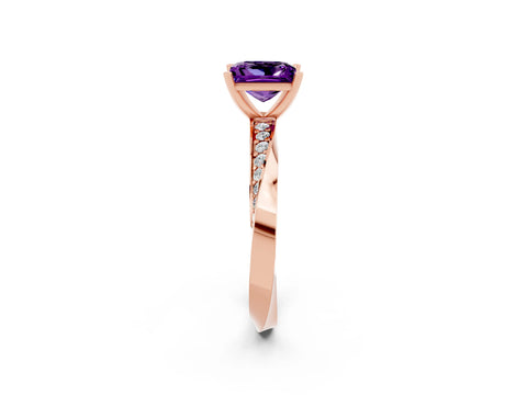 Rose gold Princess Cut Amethyst Engagement Ring with Side Stone Accents and Four-Prong Setting_41