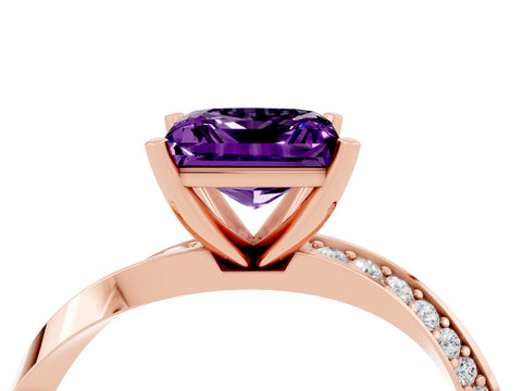 Rose gold Princess Cut Amethyst Engagement Ring with Side Stone Accents and Four-Prong Setting_43