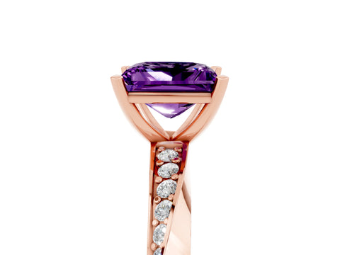 Rose gold Princess Cut Amethyst Engagement Ring with Side Stone Accents and Four-Prong Setting_44