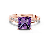 Rose gold Princess Cut Amethyst Engagement Ring with Side Stone Accents and Four-Prong Setting_60
