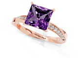 Rose gold Princess Cut Amethyst Engagement Ring with Side Stone Accents and Four-Prong Setting_61