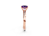 Rose gold Princess Cut Amethyst Engagement Ring with Side Stone Accents and Four-Prong Setting_62