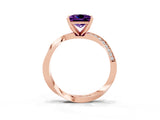 Rose gold Princess Cut Amethyst Engagement Ring with Side Stone Accents and Four-Prong Setting_63
