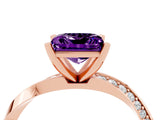 Rose gold Princess Cut Amethyst Engagement Ring with Side Stone Accents and Four-Prong Setting_64