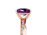 Rose gold Princess Cut Amethyst Engagement Ring with Side Stone Accents and Four-Prong Setting_65