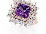Rose gold Princess Cut Amethyst Floral Double Halo Engagement Ring with Prong Setting_62