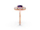 Rose gold Princess Cut Amethyst Floral Double Halo Engagement Ring with Prong Setting_63