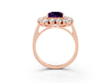 Rose gold Princess Cut Amethyst Floral Double Halo Engagement Ring with Prong Setting_64