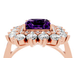 Rose gold Princess Cut Amethyst Floral Double Halo Engagement Ring with Prong Setting_65