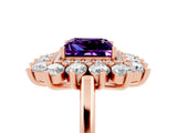 Rose gold Princess Cut Amethyst Floral Double Halo Engagement Ring with Prong Setting_66