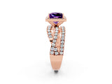 Rose gold Princess Cut Amethyst Halo Ring with Round Split Shank and Prong Setting_50