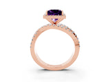 Rose gold Princess Cut Amethyst Halo Ring with Round Split Shank and Prong Setting_51