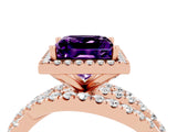 Rose gold Princess Cut Amethyst Halo Ring with Round Split Shank and Prong Setting_52