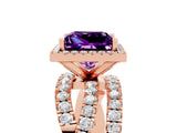 Rose gold Princess Cut Amethyst Halo Ring with Round Split Shank and Prong Setting_53