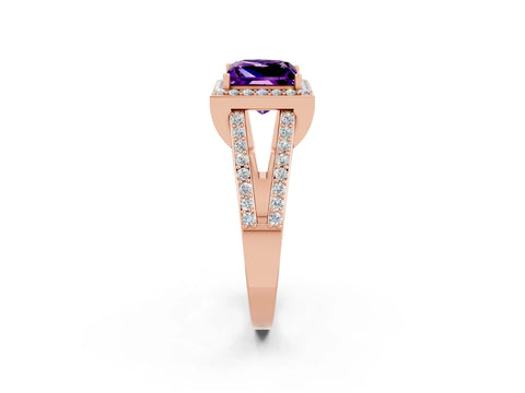 Rose gold Princess Cut Amethyst Halo Ring with Split Shank U-Prong Band and Four-Prong Setting_2
