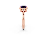 Rose gold Princess Cut Amethyst Halo Ring with Tapered Band and Four-Prong Setting_2