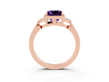 Rose gold Princess Cut Amethyst Halo Ring with Tapered Band and Four-Prong Setting_3