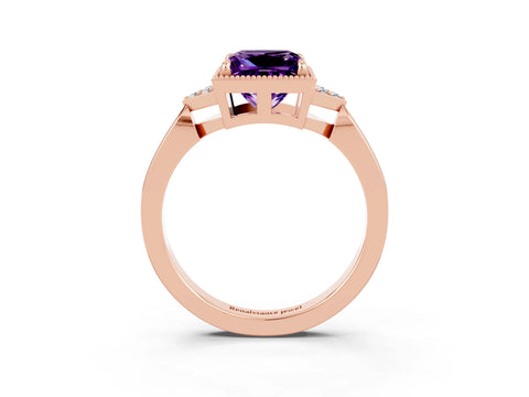 Rose gold Princess Cut Amethyst Halo Ring with Tapered Band and Four-Prong Setting_3
