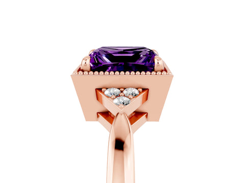 Rose gold Princess Cut Amethyst Halo Ring with Tapered Band and Four-Prong Setting_5