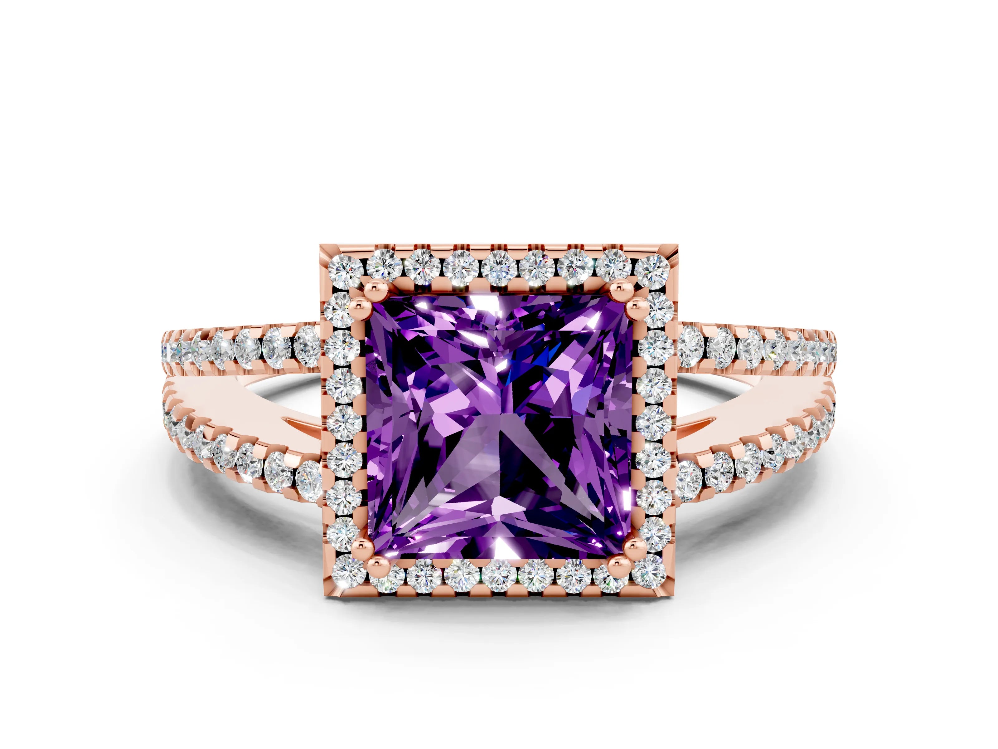Rose gold Princess Cut Amethyst Halo Split Shank Engagement Ring_12