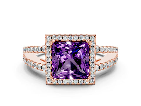 Rose gold Princess Cut Amethyst Halo Split Shank Engagement Ring_12