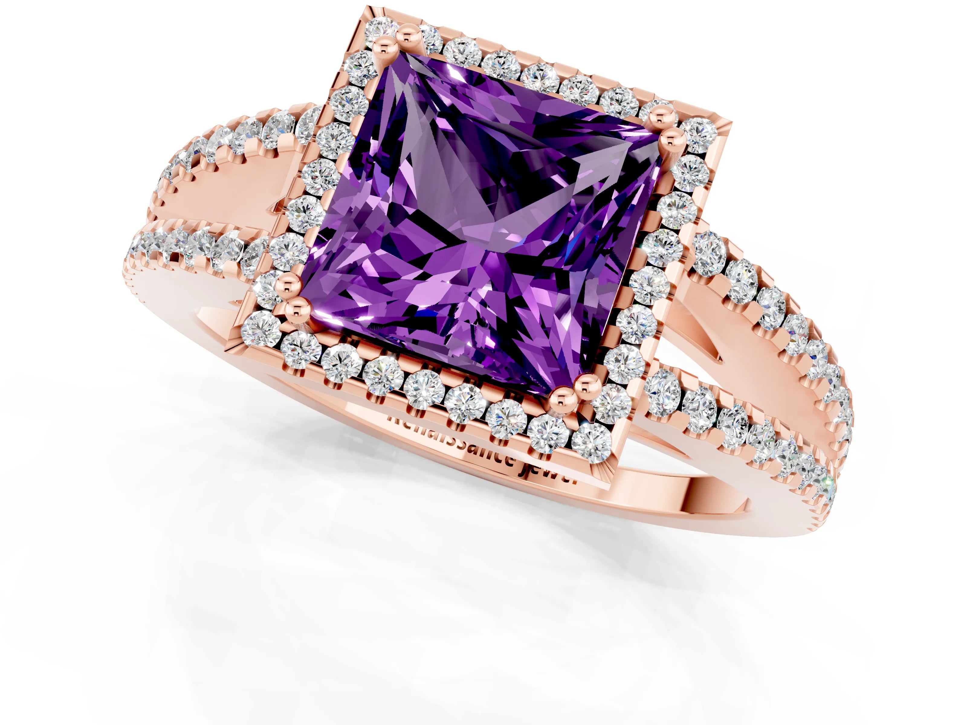 Rose gold Princess Cut Amethyst Halo Split Shank Engagement Ring_13