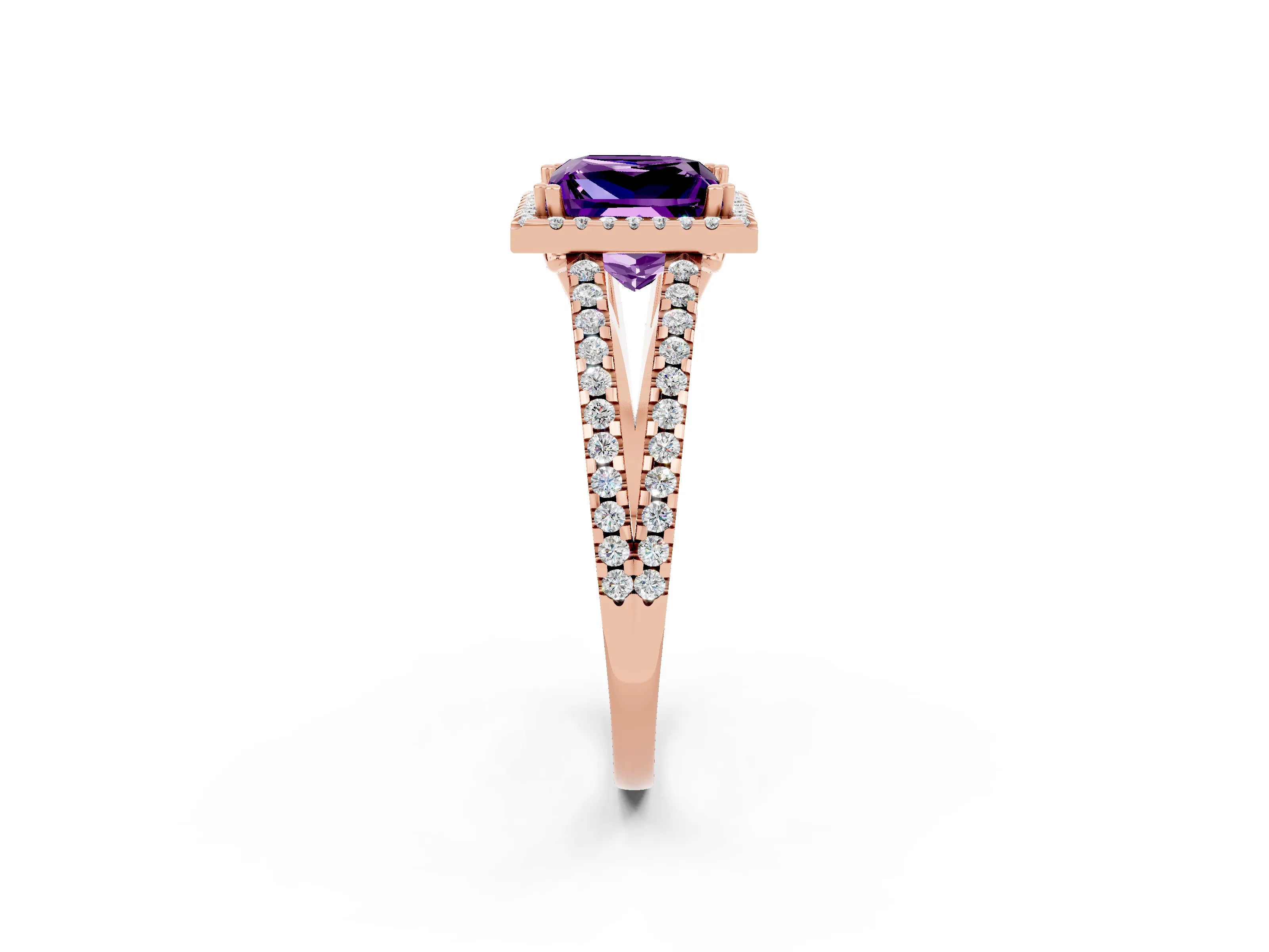 Rose gold Princess Cut Amethyst Halo Split Shank Engagement Ring_14