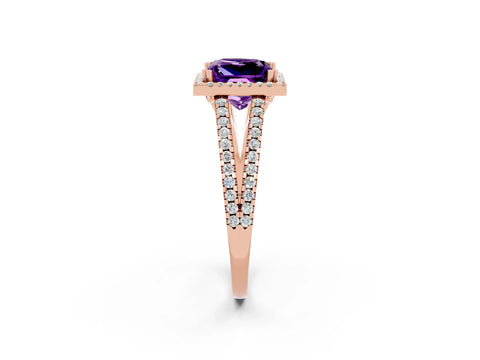 Rose gold Princess Cut Amethyst Halo Split Shank Engagement Ring_14