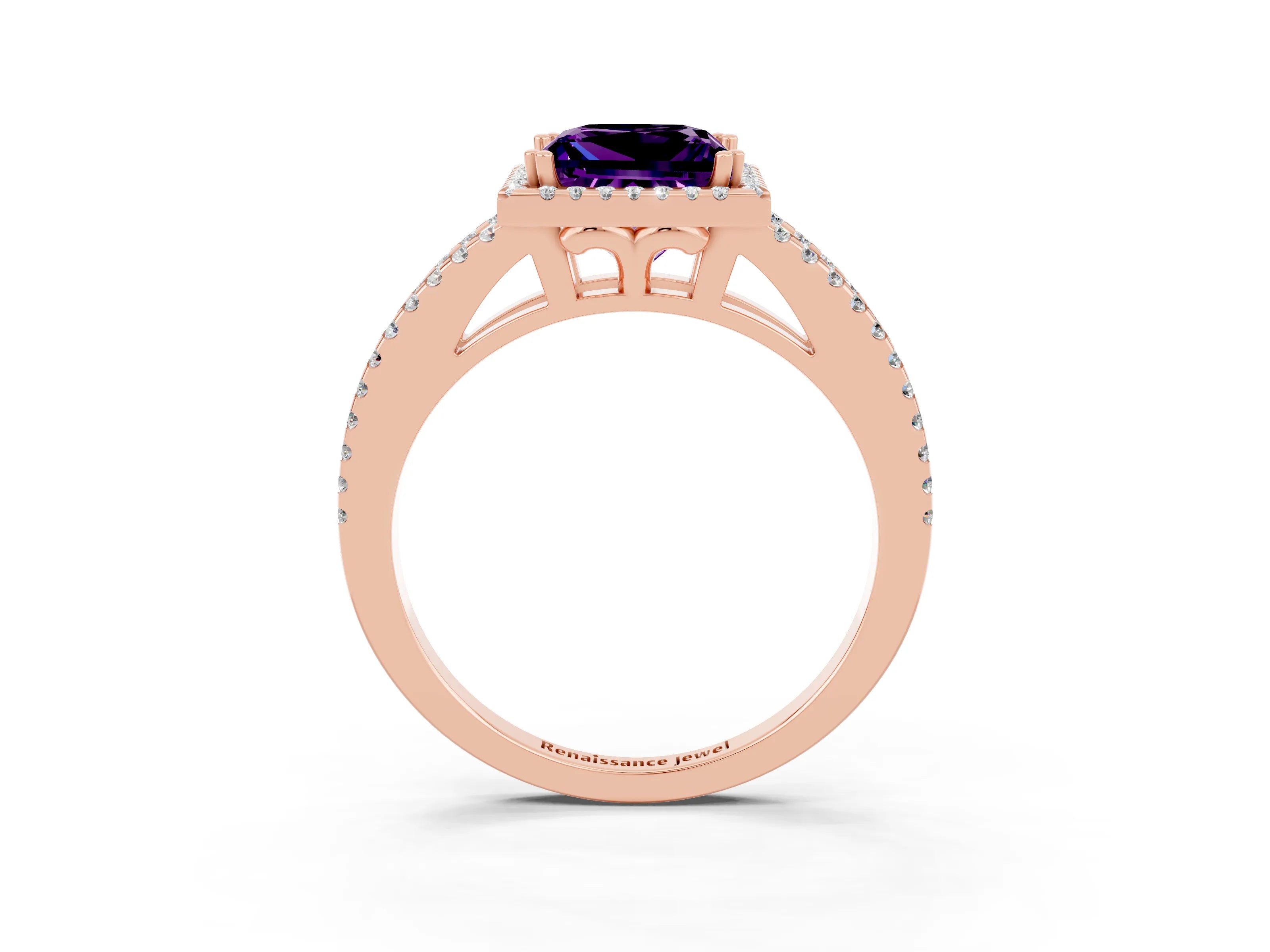 Rose gold Princess Cut Amethyst Halo Split Shank Engagement Ring_15