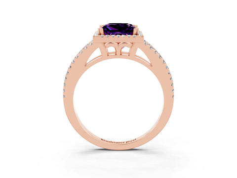 Rose gold Princess Cut Amethyst Halo Split Shank Engagement Ring_15