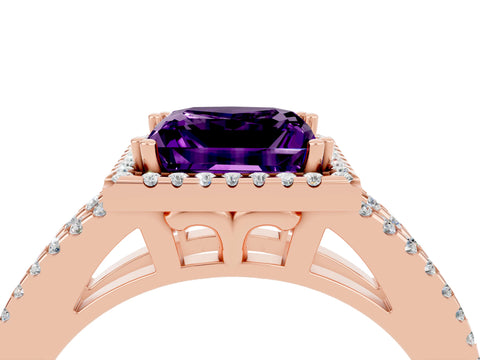 Rose gold Princess Cut Amethyst Halo Split Shank Engagement Ring_16