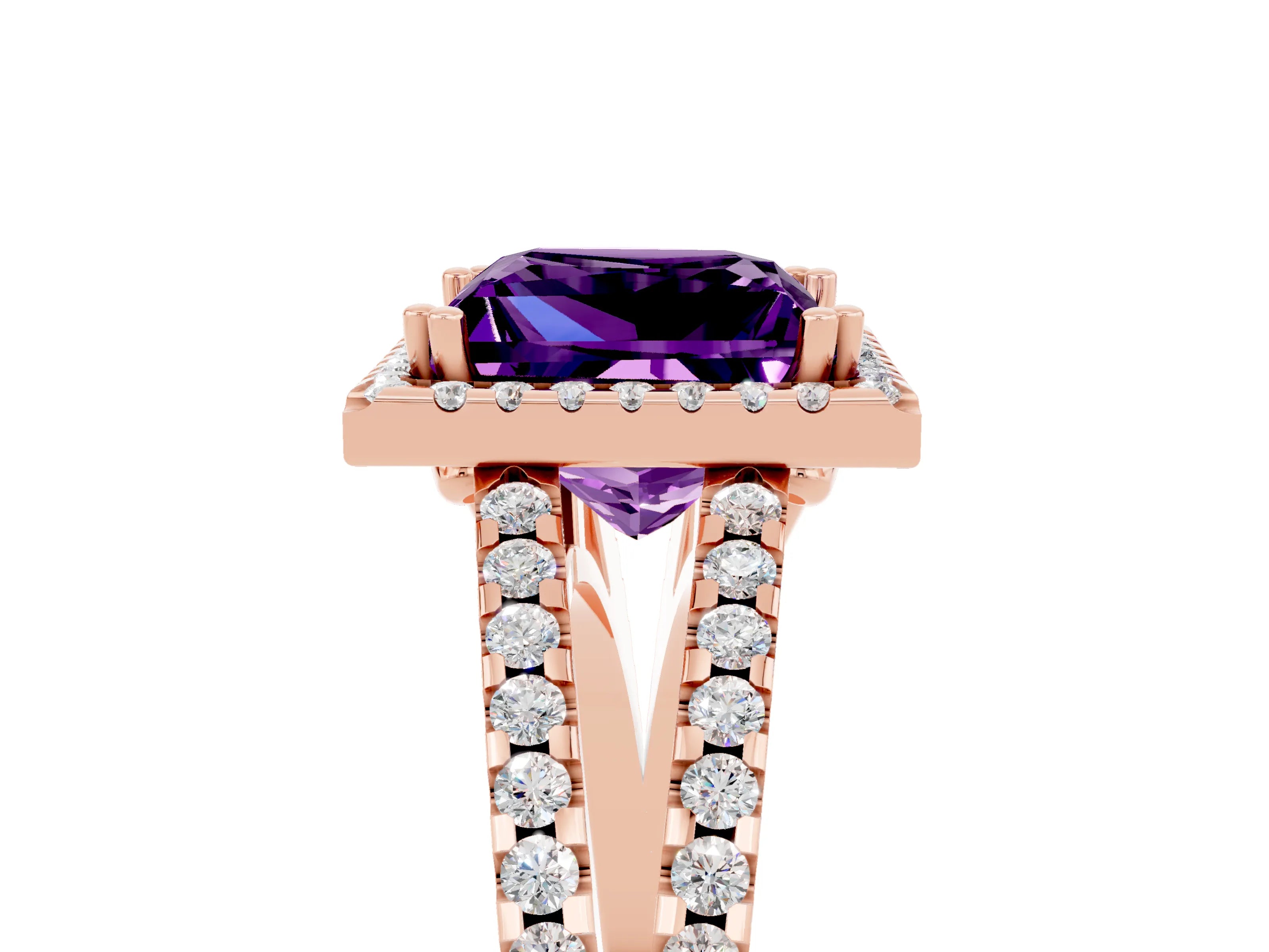 Rose gold Princess Cut Amethyst Halo Split Shank Engagement Ring_17
