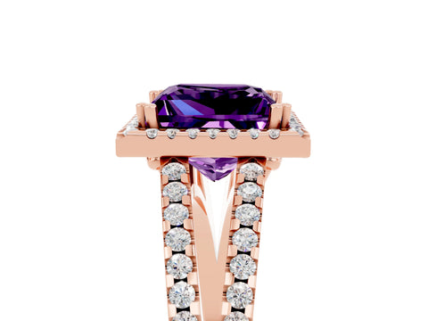 Rose gold Princess Cut Amethyst Halo Split Shank Engagement Ring_17
