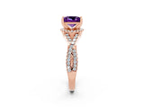 Rose gold Princess Cut Amethyst  Halo Twist Band Solitaire Prong Setting Ring_26