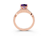 Rose gold Princess Cut Amethyst  Halo Twist Band Solitaire Prong Setting Ring_27