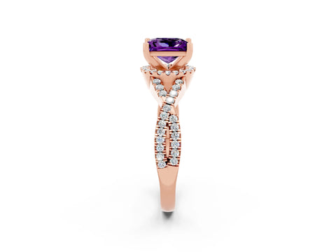 Rose gold Princess Cut Amethyst Halo Twist Band Solitaire Prong Setting Ring_2
