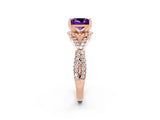 Rose gold Princess Cut Amethyst  Halo Twist Band Solitaire Prong Setting Ring_44