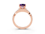 Rose gold Princess Cut Amethyst  Halo Twist Band Solitaire Prong Setting Ring_45