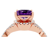 Rose gold Princess Cut Amethyst  Halo Twist Band Solitaire Prong Setting Ring_46